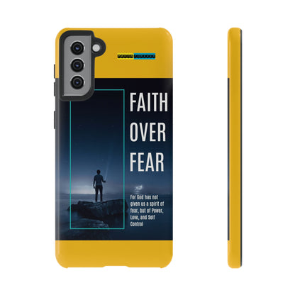 DOUBLE LAYER YELLOW PHONE CASE WITH CHRISTIAN QUOTE "FAITH OVER FEAR " - MADE FOR  IPHONE, SAMSUNG AND GOOGLE PIXEL MODELS