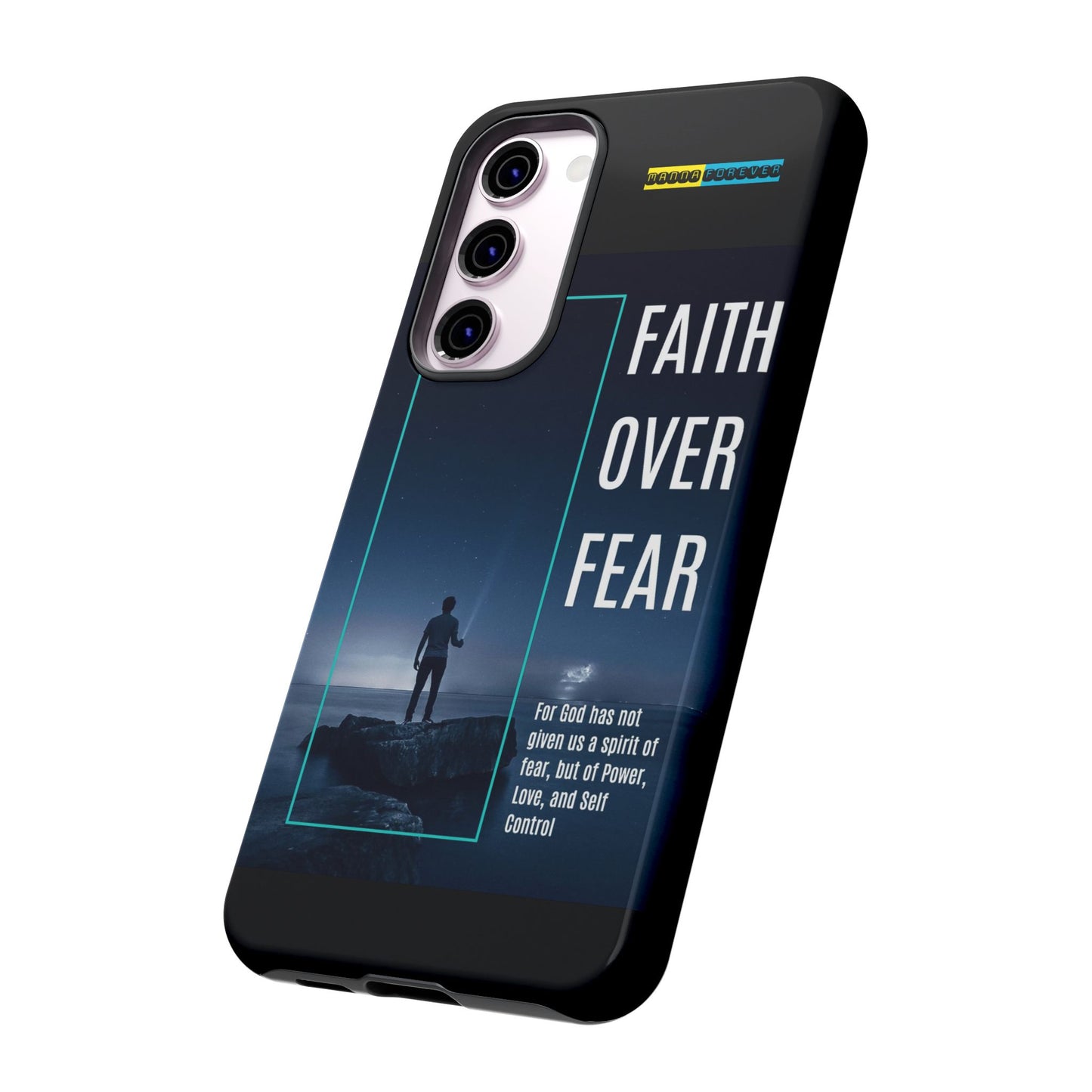 DOUBLE LAYER BLACK PHONE CASE WITH CHRISTIAN QUOTE "FAITH OVER FEAR " - MADE FOR  IPHONE, SAMSUNG AND GOOGLE PIXEL MODELS