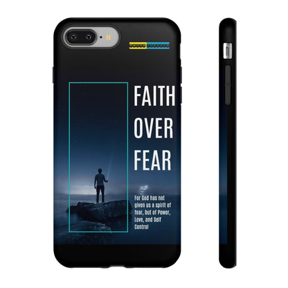 DOUBLE LAYER BLACK PHONE CASE WITH CHRISTIAN QUOTE "FAITH OVER FEAR " - MADE FOR  IPHONE, SAMSUNG AND GOOGLE PIXEL MODELS