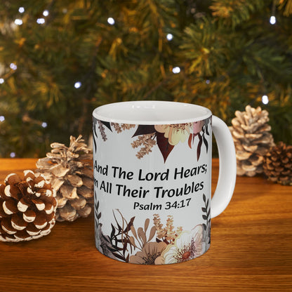 WHITE CERAMIC COFFEE MUG 11 oz AND 15 oz THE RIGHTEOUS CRY OUT PSALM 34:17