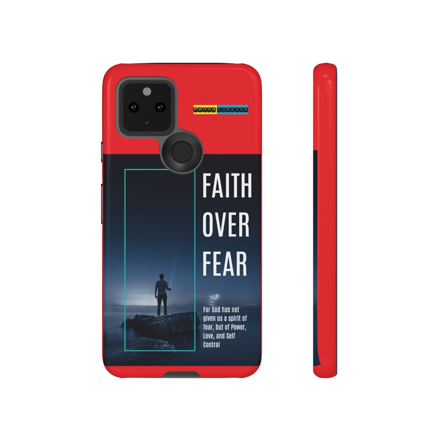 DOUBLE LAYER RED PHONE CASE WITH CHRISTIAN QUOTE "FAITH OVER FEAR " - MADE FOR  IPHONE, SAMSUNG AND GOOGLE PIXEL MODELS