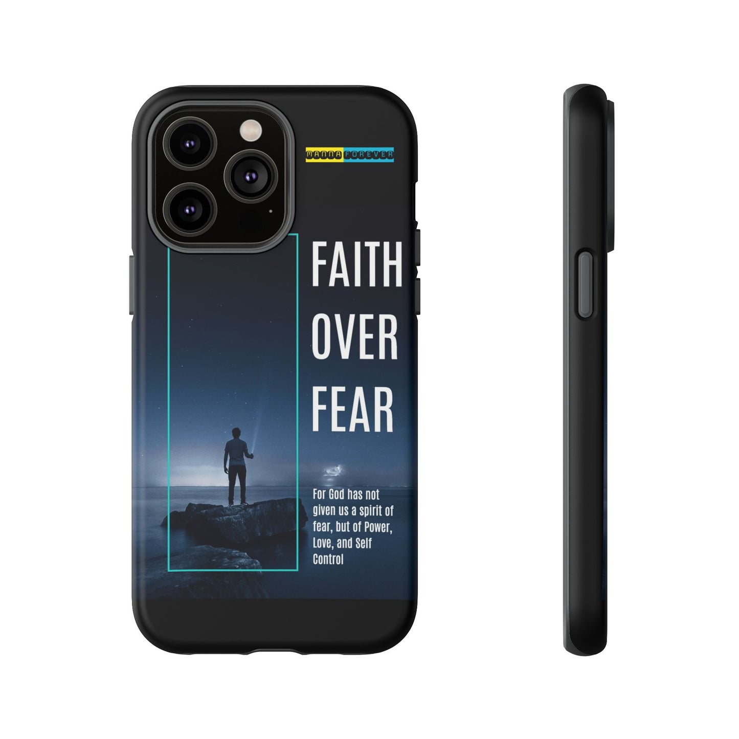 DOUBLE LAYER BLACK PHONE CASE WITH CHRISTIAN QUOTE "FAITH OVER FEAR " - MADE FOR  IPHONE, SAMSUNG AND GOOGLE PIXEL MODELS