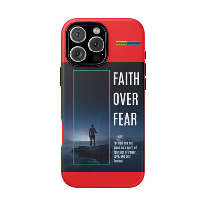 DOUBLE LAYER RED PHONE CASE WITH CHRISTIAN QUOTE "FAITH OVER FEAR " - MADE FOR  IPHONE, SAMSUNG AND GOOGLE PIXEL MODELS