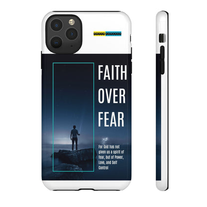 DOUBLE LAYER WHITE PHONE CASE WITH CHRISTIAN QUOTE "FAITH OVER FEAR " - MADE FOR  IPHONE, SAMSUNG AND GOOGLE PIXEL MODELS