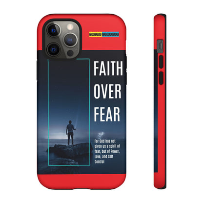 DOUBLE LAYER RED PHONE CASE WITH CHRISTIAN QUOTE "FAITH OVER FEAR " - MADE FOR  IPHONE, SAMSUNG AND GOOGLE PIXEL MODELS