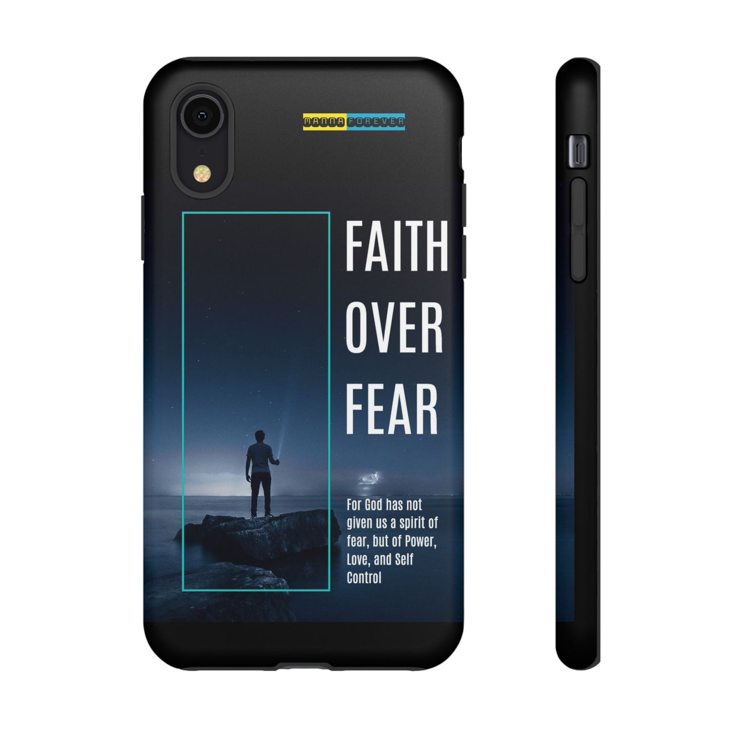 DOUBLE LAYER BLACK PHONE CASE WITH CHRISTIAN QUOTE "FAITH OVER FEAR " - MADE FOR  IPHONE, SAMSUNG AND GOOGLE PIXEL MODELS