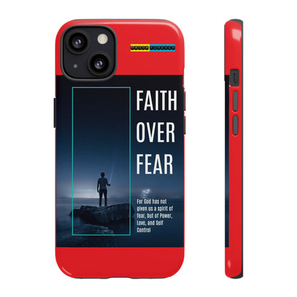 DOUBLE LAYER RED PHONE CASE WITH CHRISTIAN QUOTE "FAITH OVER FEAR " - MADE FOR  IPHONE, SAMSUNG AND GOOGLE PIXEL MODELS