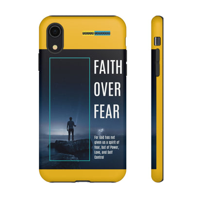 DOUBLE LAYER YELLOW PHONE CASE WITH CHRISTIAN QUOTE "FAITH OVER FEAR " - MADE FOR  IPHONE, SAMSUNG AND GOOGLE PIXEL MODELS