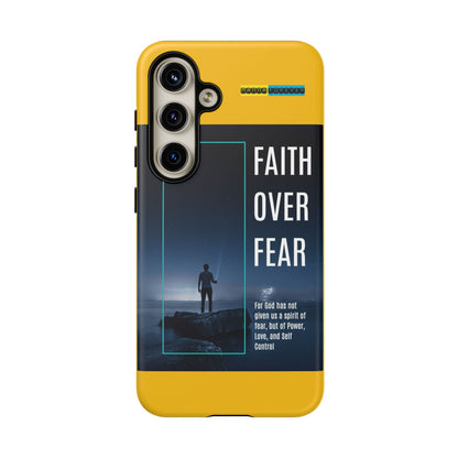 DOUBLE LAYER YELLOW PHONE CASE WITH CHRISTIAN QUOTE "FAITH OVER FEAR " - MADE FOR  IPHONE, SAMSUNG AND GOOGLE PIXEL MODELS