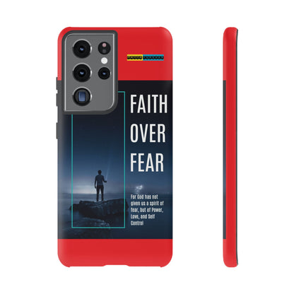 DOUBLE LAYER RED PHONE CASE WITH CHRISTIAN QUOTE "FAITH OVER FEAR " - MADE FOR  IPHONE, SAMSUNG AND GOOGLE PIXEL MODELS