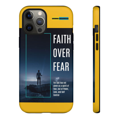 DOUBLE LAYER YELLOW PHONE CASE WITH CHRISTIAN QUOTE "FAITH OVER FEAR " - MADE FOR  IPHONE, SAMSUNG AND GOOGLE PIXEL MODELS