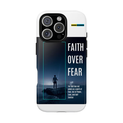 DOUBLE LAYER WHITE PHONE CASE WITH CHRISTIAN QUOTE "FAITH OVER FEAR " - MADE FOR  IPHONE, SAMSUNG AND GOOGLE PIXEL MODELS