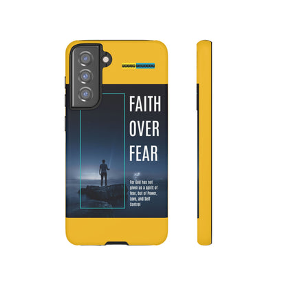 DOUBLE LAYER YELLOW PHONE CASE WITH CHRISTIAN QUOTE "FAITH OVER FEAR " - MADE FOR  IPHONE, SAMSUNG AND GOOGLE PIXEL MODELS