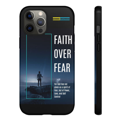 DOUBLE LAYER BLACK PHONE CASE WITH CHRISTIAN QUOTE "FAITH OVER FEAR " - MADE FOR  IPHONE, SAMSUNG AND GOOGLE PIXEL MODELS