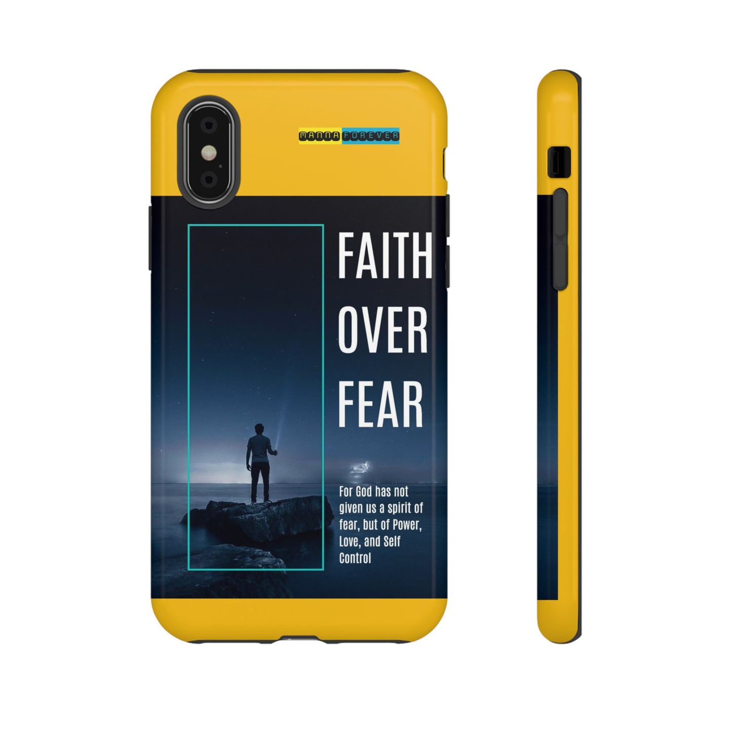 DOUBLE LAYER YELLOW PHONE CASE WITH CHRISTIAN QUOTE "FAITH OVER FEAR " - MADE FOR  IPHONE, SAMSUNG AND GOOGLE PIXEL MODELS