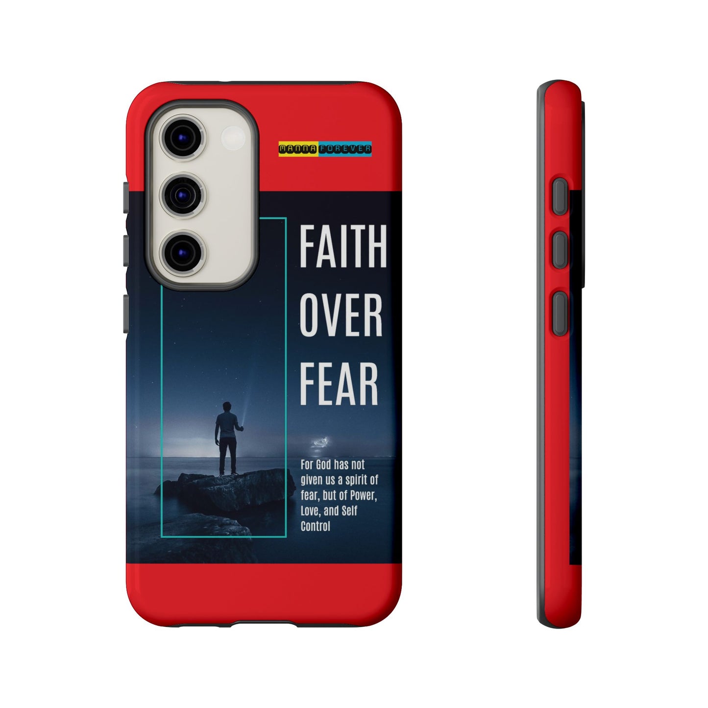 DOUBLE LAYER RED PHONE CASE WITH CHRISTIAN QUOTE "FAITH OVER FEAR " - MADE FOR  IPHONE, SAMSUNG AND GOOGLE PIXEL MODELS