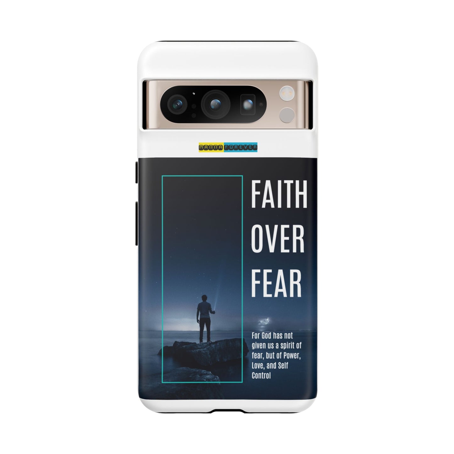 DOUBLE LAYER WHITE PHONE CASE WITH CHRISTIAN QUOTE "FAITH OVER FEAR " - MADE FOR  IPHONE, SAMSUNG AND GOOGLE PIXEL MODELS