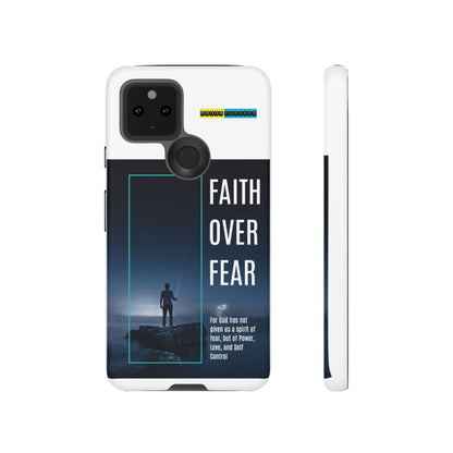 DOUBLE LAYER WHITE PHONE CASE WITH CHRISTIAN QUOTE "FAITH OVER FEAR " - MADE FOR  IPHONE, SAMSUNG AND GOOGLE PIXEL MODELS