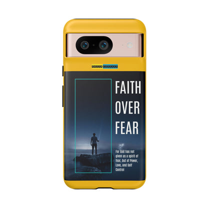 DOUBLE LAYER YELLOW PHONE CASE WITH CHRISTIAN QUOTE "FAITH OVER FEAR " - MADE FOR  IPHONE, SAMSUNG AND GOOGLE PIXEL MODELS