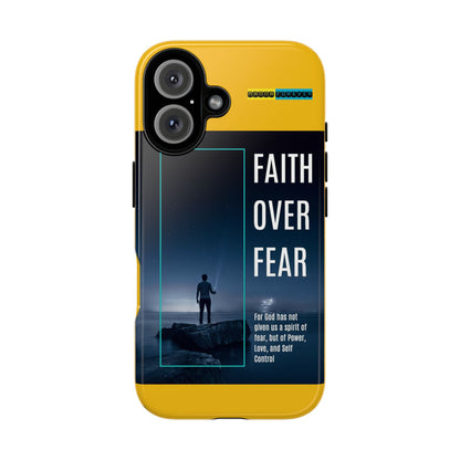 DOUBLE LAYER YELLOW PHONE CASE WITH CHRISTIAN QUOTE "FAITH OVER FEAR " - MADE FOR  IPHONE, SAMSUNG AND GOOGLE PIXEL MODELS