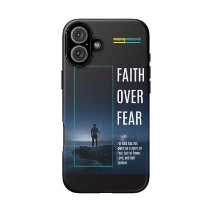 DOUBLE LAYER BLACK PHONE CASE WITH CHRISTIAN QUOTE "FAITH OVER FEAR " - MADE FOR  IPHONE, SAMSUNG AND GOOGLE PIXEL MODELS