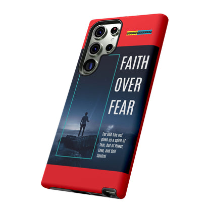 DOUBLE LAYER RED PHONE CASE WITH CHRISTIAN QUOTE "FAITH OVER FEAR " - MADE FOR  IPHONE, SAMSUNG AND GOOGLE PIXEL MODELS