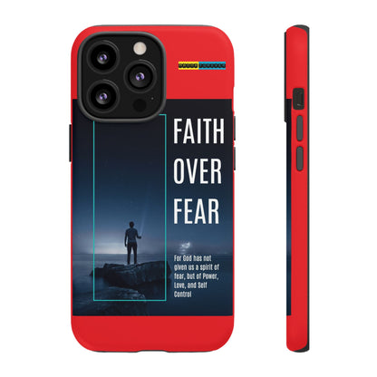 DOUBLE LAYER RED PHONE CASE WITH CHRISTIAN QUOTE "FAITH OVER FEAR " - MADE FOR  IPHONE, SAMSUNG AND GOOGLE PIXEL MODELS