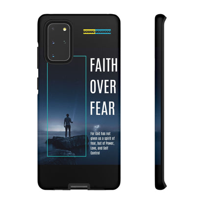 DOUBLE LAYER BLACK PHONE CASE WITH CHRISTIAN QUOTE "FAITH OVER FEAR " - MADE FOR  IPHONE, SAMSUNG AND GOOGLE PIXEL MODELS