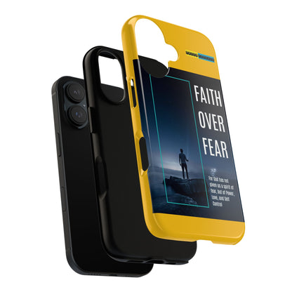 DOUBLE LAYER YELLOW PHONE CASE WITH CHRISTIAN QUOTE "FAITH OVER FEAR " - MADE FOR  IPHONE, SAMSUNG AND GOOGLE PIXEL MODELS