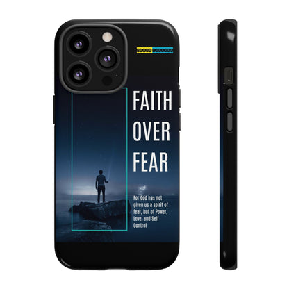 DOUBLE LAYER BLACK PHONE CASE WITH CHRISTIAN QUOTE "FAITH OVER FEAR " - MADE FOR  IPHONE, SAMSUNG AND GOOGLE PIXEL MODELS