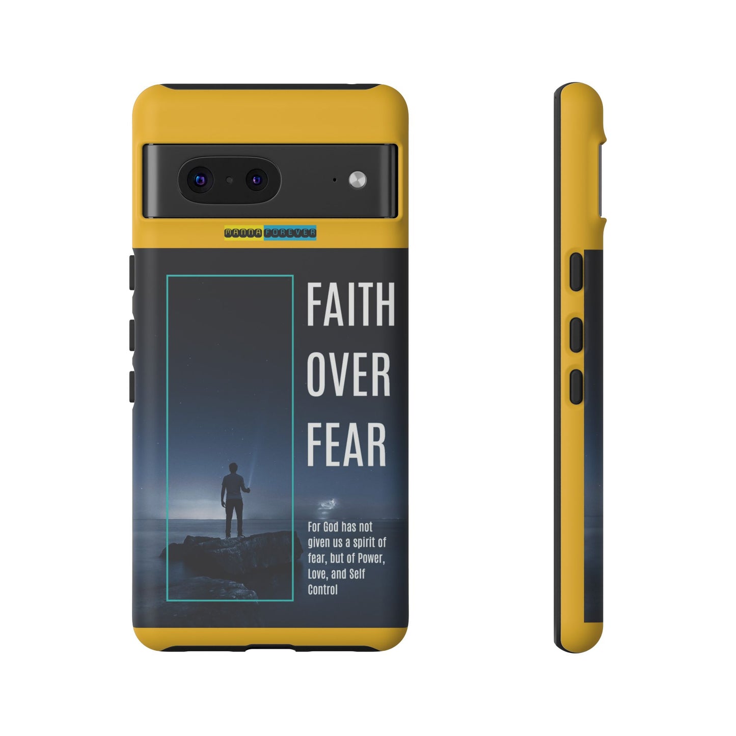 DOUBLE LAYER YELLOW PHONE CASE WITH CHRISTIAN QUOTE "FAITH OVER FEAR " - MADE FOR  IPHONE, SAMSUNG AND GOOGLE PIXEL MODELS