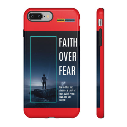 DOUBLE LAYER RED PHONE CASE WITH CHRISTIAN QUOTE "FAITH OVER FEAR " - MADE FOR  IPHONE, SAMSUNG AND GOOGLE PIXEL MODELS