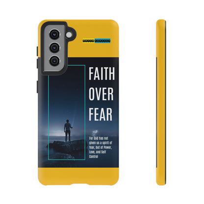 DOUBLE LAYER YELLOW PHONE CASE WITH CHRISTIAN QUOTE "FAITH OVER FEAR " - MADE FOR  IPHONE, SAMSUNG AND GOOGLE PIXEL MODELS