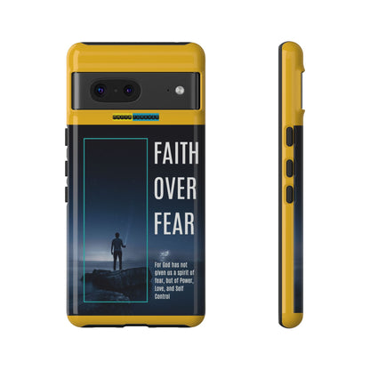 DOUBLE LAYER YELLOW PHONE CASE WITH CHRISTIAN QUOTE "FAITH OVER FEAR " - MADE FOR  IPHONE, SAMSUNG AND GOOGLE PIXEL MODELS