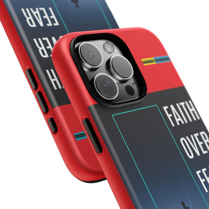 DOUBLE LAYER RED PHONE CASE WITH CHRISTIAN QUOTE "FAITH OVER FEAR " - MADE FOR  IPHONE, SAMSUNG AND GOOGLE PIXEL MODELS