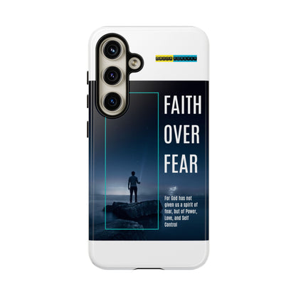 DOUBLE LAYER WHITE PHONE CASE WITH CHRISTIAN QUOTE "FAITH OVER FEAR " - MADE FOR  IPHONE, SAMSUNG AND GOOGLE PIXEL MODELS