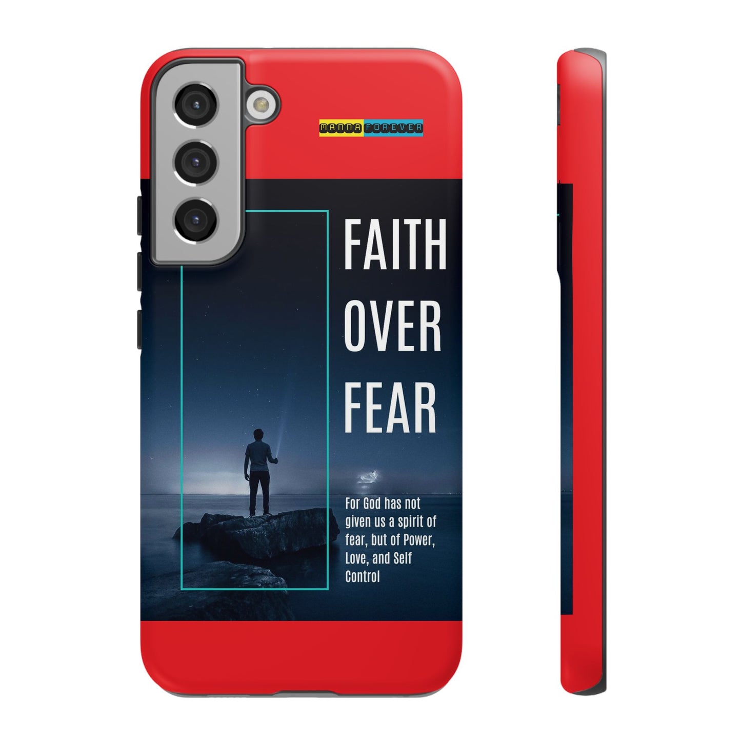 DOUBLE LAYER RED PHONE CASE WITH CHRISTIAN QUOTE "FAITH OVER FEAR " - MADE FOR  IPHONE, SAMSUNG AND GOOGLE PIXEL MODELS