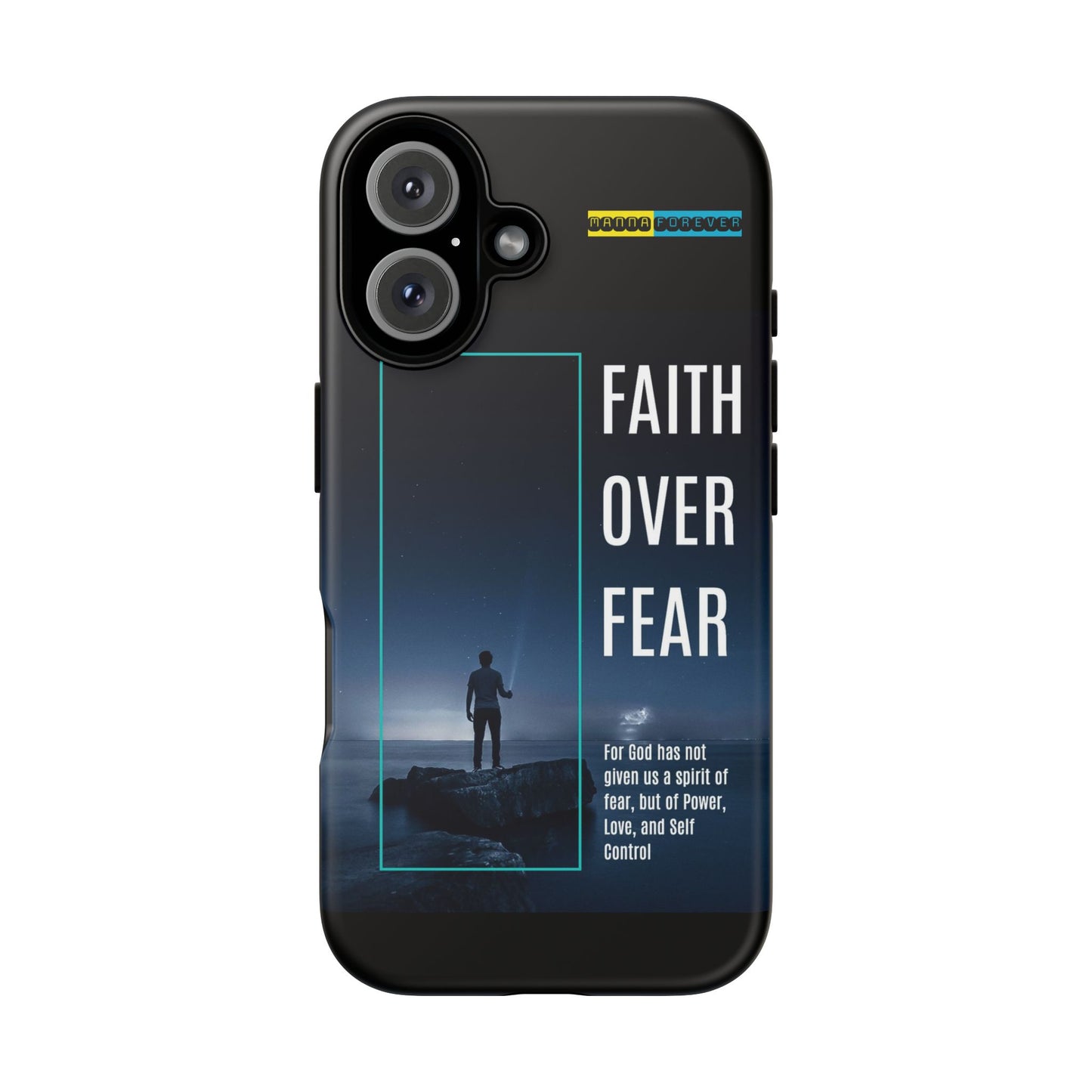 DOUBLE LAYER BLACK PHONE CASE WITH CHRISTIAN QUOTE "FAITH OVER FEAR " - MADE FOR  IPHONE, SAMSUNG AND GOOGLE PIXEL MODELS