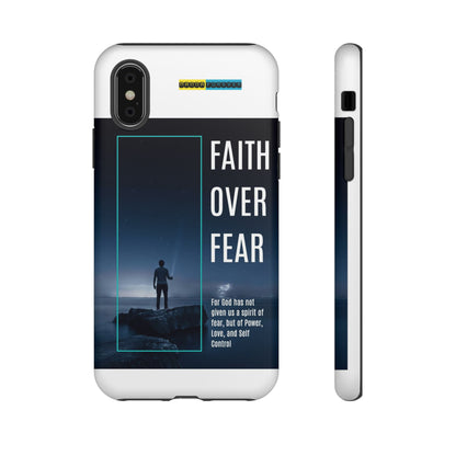 DOUBLE LAYER WHITE PHONE CASE WITH CHRISTIAN QUOTE "FAITH OVER FEAR " - MADE FOR  IPHONE, SAMSUNG AND GOOGLE PIXEL MODELS