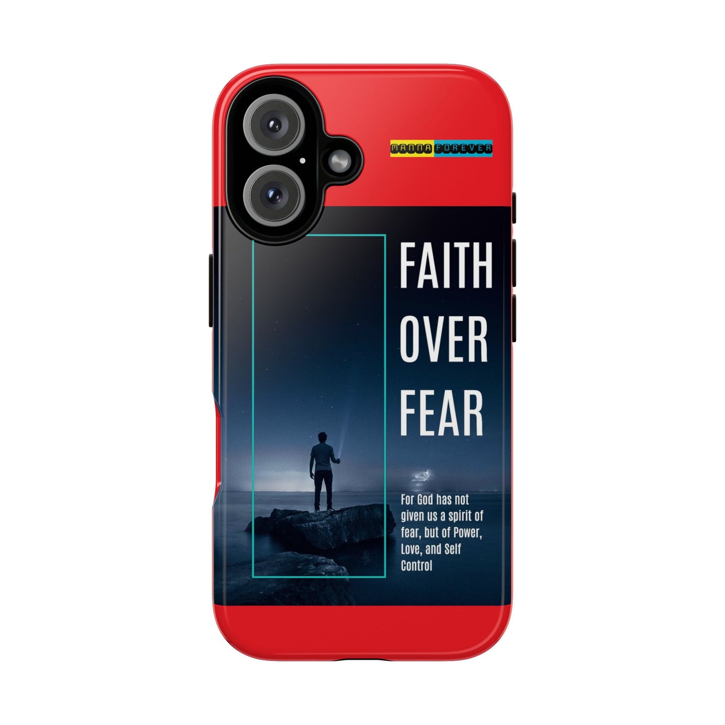 DOUBLE LAYER RED PHONE CASE WITH CHRISTIAN QUOTE "FAITH OVER FEAR " - MADE FOR  IPHONE, SAMSUNG AND GOOGLE PIXEL MODELS