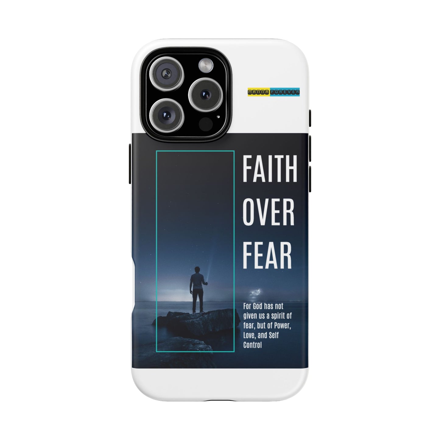 DOUBLE LAYER WHITE PHONE CASE WITH CHRISTIAN QUOTE "FAITH OVER FEAR " - MADE FOR  IPHONE, SAMSUNG AND GOOGLE PIXEL MODELS