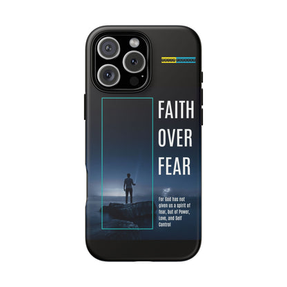 DOUBLE LAYER BLACK PHONE CASE WITH CHRISTIAN QUOTE "FAITH OVER FEAR " - MADE FOR  IPHONE, SAMSUNG AND GOOGLE PIXEL MODELS