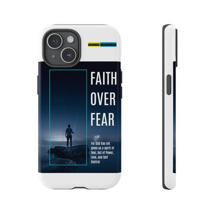 DOUBLE LAYER WHITE PHONE CASE WITH CHRISTIAN QUOTE "FAITH OVER FEAR " - MADE FOR  IPHONE, SAMSUNG AND GOOGLE PIXEL MODELS