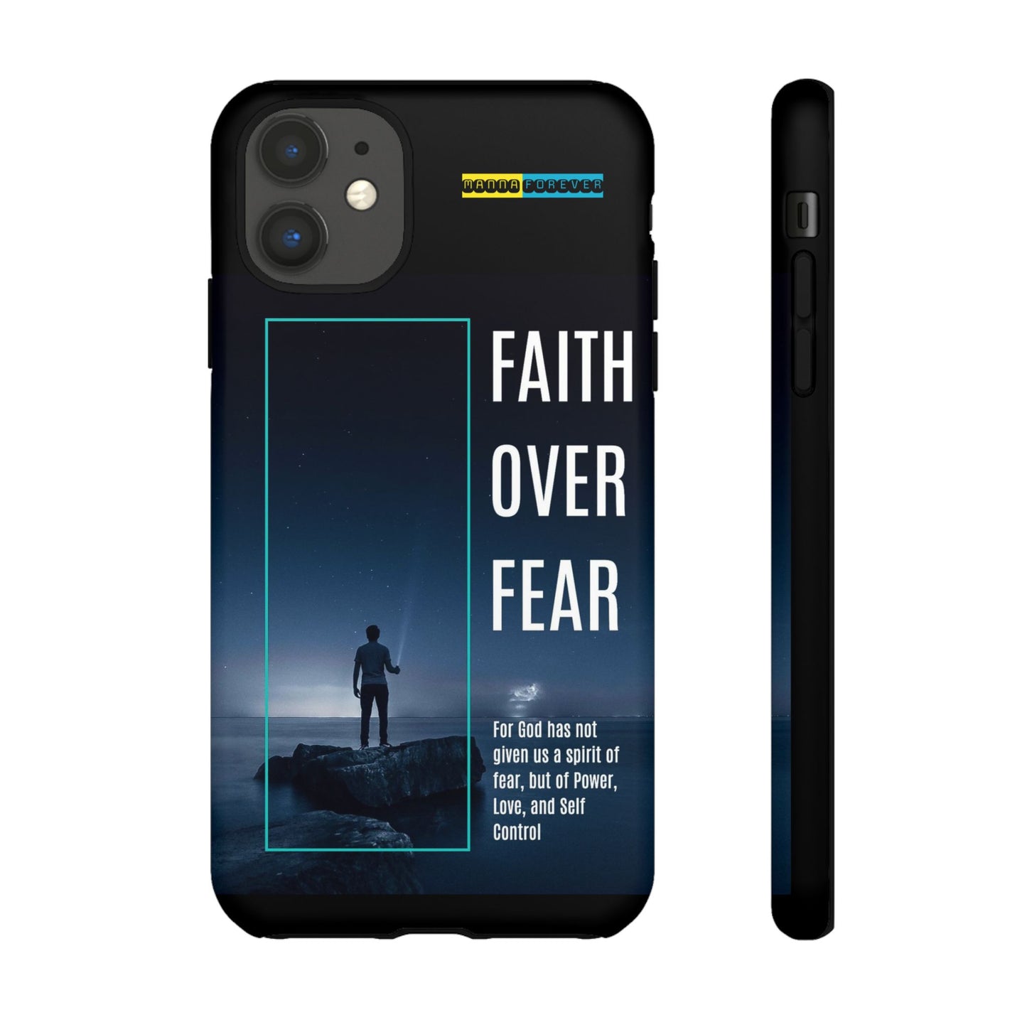 DOUBLE LAYER BLACK PHONE CASE WITH CHRISTIAN QUOTE "FAITH OVER FEAR " - MADE FOR  IPHONE, SAMSUNG AND GOOGLE PIXEL MODELS