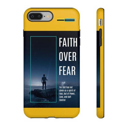 DOUBLE LAYER YELLOW PHONE CASE WITH CHRISTIAN QUOTE "FAITH OVER FEAR " - MADE FOR  IPHONE, SAMSUNG AND GOOGLE PIXEL MODELS