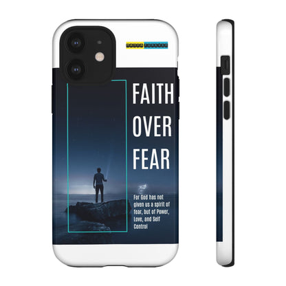 DOUBLE LAYER WHITE PHONE CASE WITH CHRISTIAN QUOTE "FAITH OVER FEAR " - MADE FOR  IPHONE, SAMSUNG AND GOOGLE PIXEL MODELS