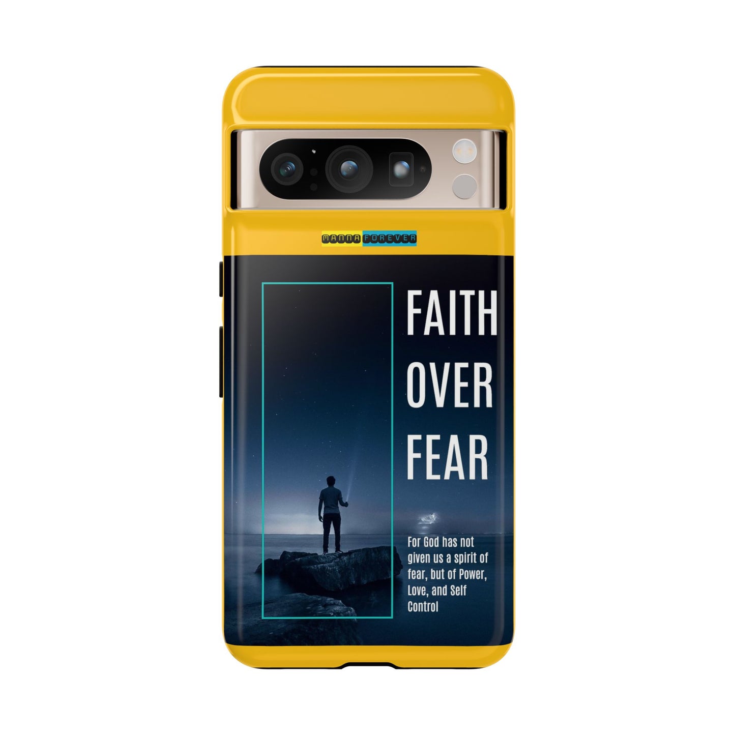 DOUBLE LAYER YELLOW PHONE CASE WITH CHRISTIAN QUOTE "FAITH OVER FEAR " - MADE FOR  IPHONE, SAMSUNG AND GOOGLE PIXEL MODELS