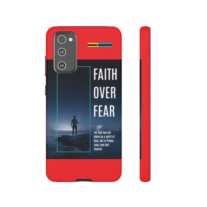 DOUBLE LAYER RED PHONE CASE WITH CHRISTIAN QUOTE "FAITH OVER FEAR " - MADE FOR  IPHONE, SAMSUNG AND GOOGLE PIXEL MODELS