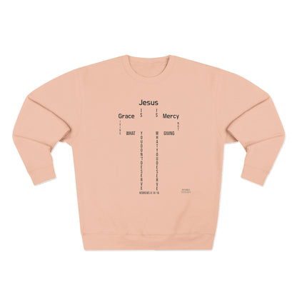 GRACE AND MERCY UNISEX PREMIUM COTTON CREWNECK SWEATSHIRT HEBREWS 4:14-16