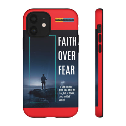 DOUBLE LAYER RED PHONE CASE WITH CHRISTIAN QUOTE "FAITH OVER FEAR " - MADE FOR  IPHONE, SAMSUNG AND GOOGLE PIXEL MODELS